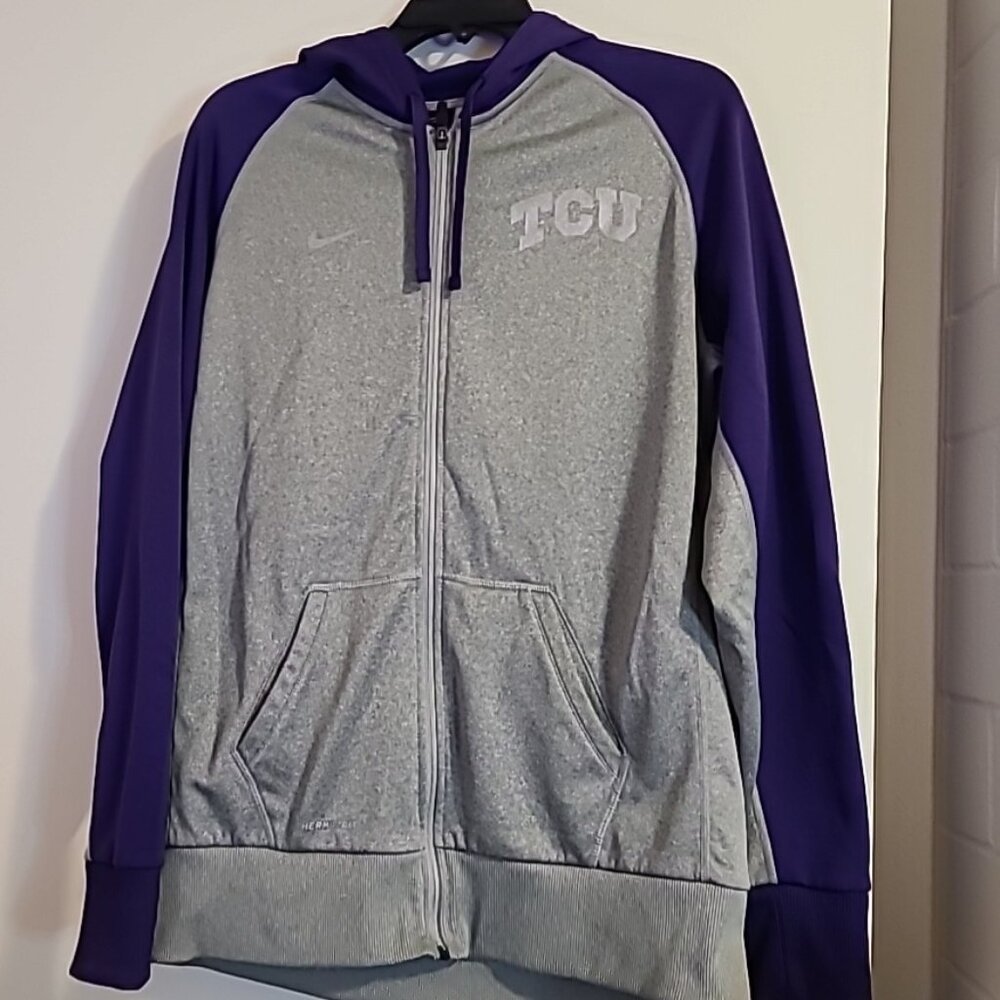 Nike Therma-Fit TCU Hoodie Jacket Large Silver & Purple Pre-Owned Vintage Sports
